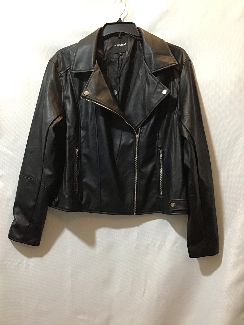 528 Fashion Nova Black Faux Leather Moto Jacket Sz 3x
